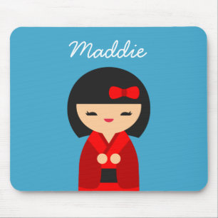Red Kokeshi Japanese dolls Mouse Mat