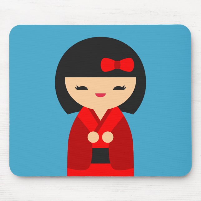 Red Kokeshi Japanese dolls Mouse Mat (Front)