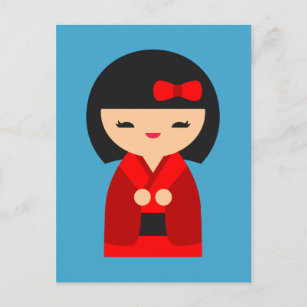 Red Kokeshi Japanese dolls Postcard