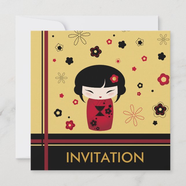 Red kokeshi square card (Front)