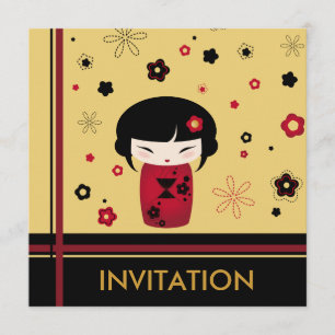 Red kokeshi square card