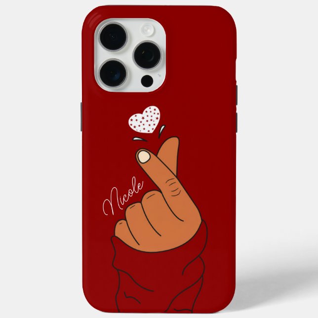 Red Korean Finger Love Heart Hand Sign Warm Skin Case-Mate iPhone Case (Back)