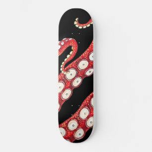 Red Kraken Octopus Tentacles Black Skateboard