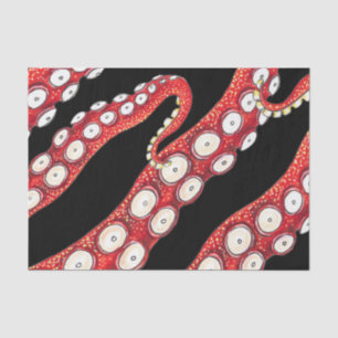 Red Kraken Octopus Tentacles Black Tissue Paper