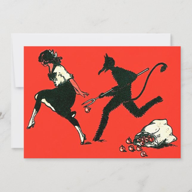 Red Krampus Chasing Woman Apples (Front)