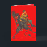 Red Krampus Kidnapping Praying Boy Holiday Card<br><div class="desc">Vintage Krampus Christmas print</div>
