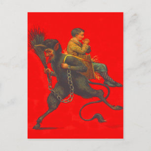 Red Krampus Kidnapping Praying Boy Postcard