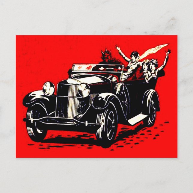 Red Krampus Kidnapping Women Car Postcard (Front)
