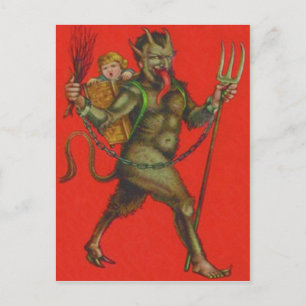 Red Krampus Pitchfork Switch Kidnapping Child Postcard