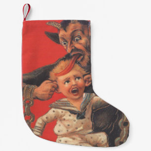 Red Krampus Pulling Boys Ears Small Christmas Stocking