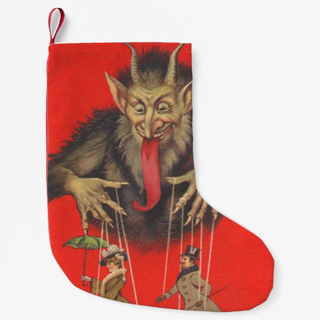Red Krampus Puppeteer Couple Small Christmas Stocking (Front)