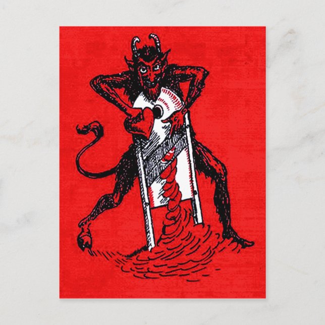 Red Krampus Slicing Heart Postcard (Front)