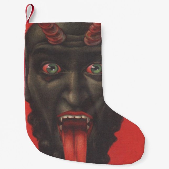 Red Krampus Tongue Small Christmas Stocking (Front)