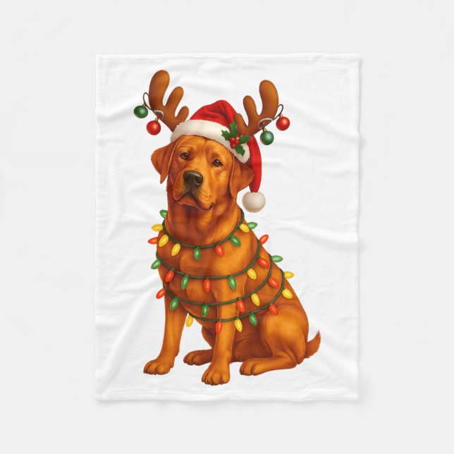 Red Lab Christmas Tree Light Pajama Labrador Dog L Fleece Blanket (Front)