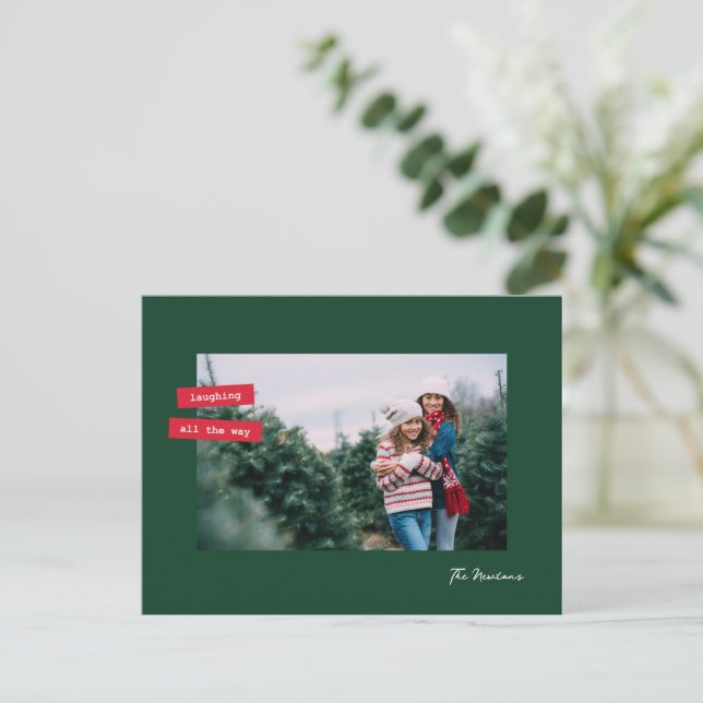 Red Label Single Photo Flat Holiday Postcard (Standing Front)