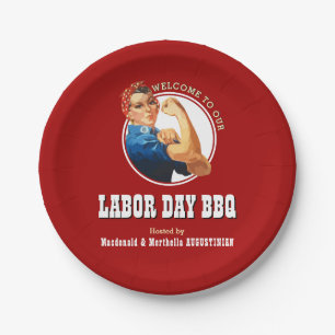 Red LABOR DAY BBQ Rosie Riveter  Paper Plate
