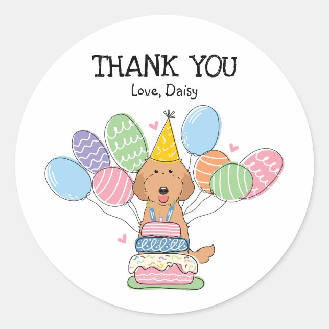 Red Labradoodle Birthday Favour Tags Sticker (Front)