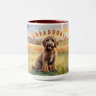 Red Labradoodle, Customisable Farm Sunrise Mug