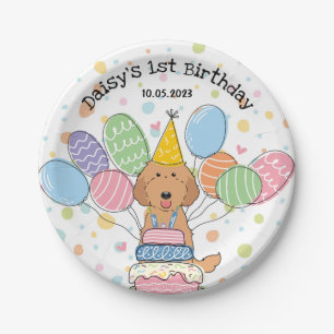 Red Labradoodle Dog Birthday Party Paper Plates