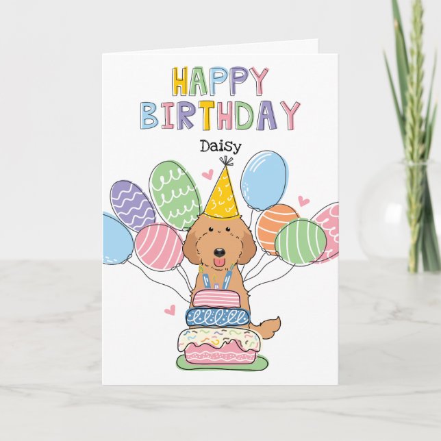 Red Labradoodle Dog Happy Birthday Card (Front)
