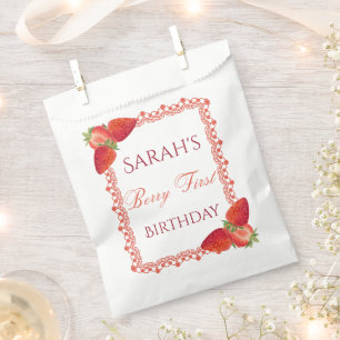 Red Lace Berry First Birthday  Favour Bags