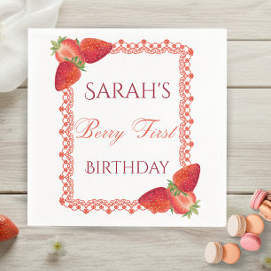 Red Lace Berry First Birthday Napkin