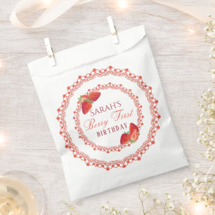 Red Lace Berry First Birthday Round Favour Bags