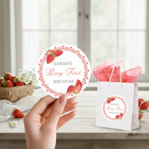 Red Lace Berry First Birthday Round Sticker