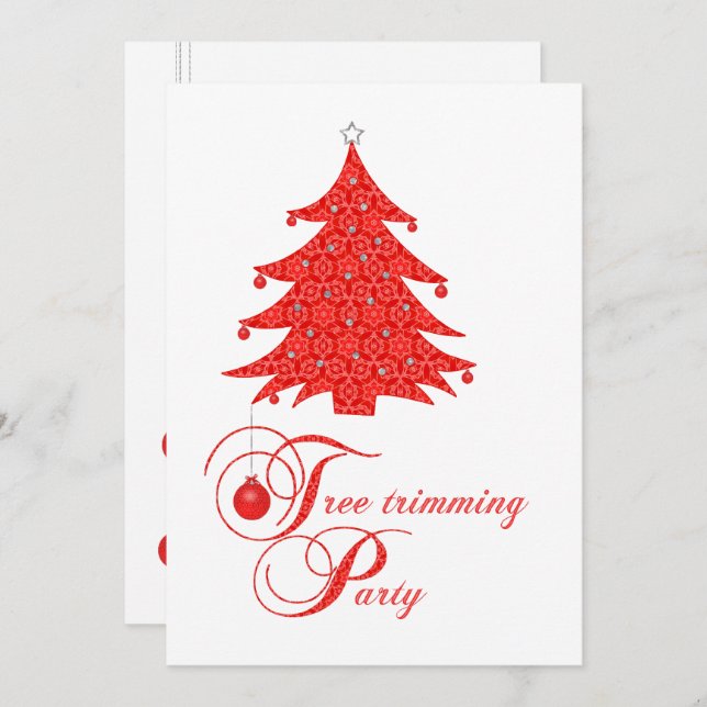 Red Lace Christmas Tree Trimming Party Invitation (Front/Back)