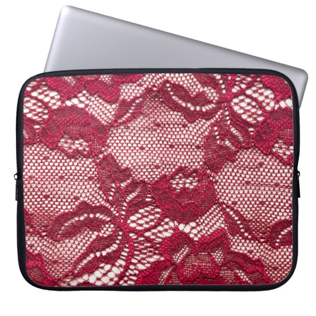 Red lace: elastic jacquard textile. laptop sleeve (Front)