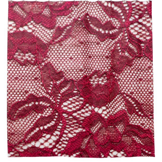 Red lace: elastic jacquard textile. shower curtain (Front)