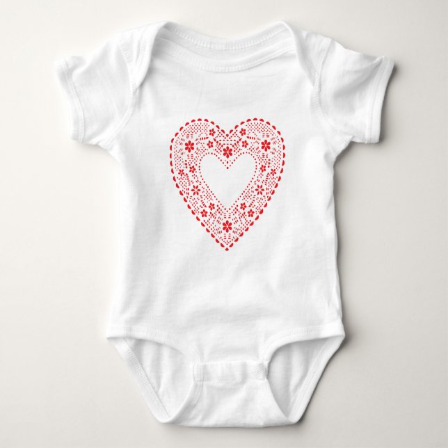 Red Lace Heart Baby Bodysuit (Front)