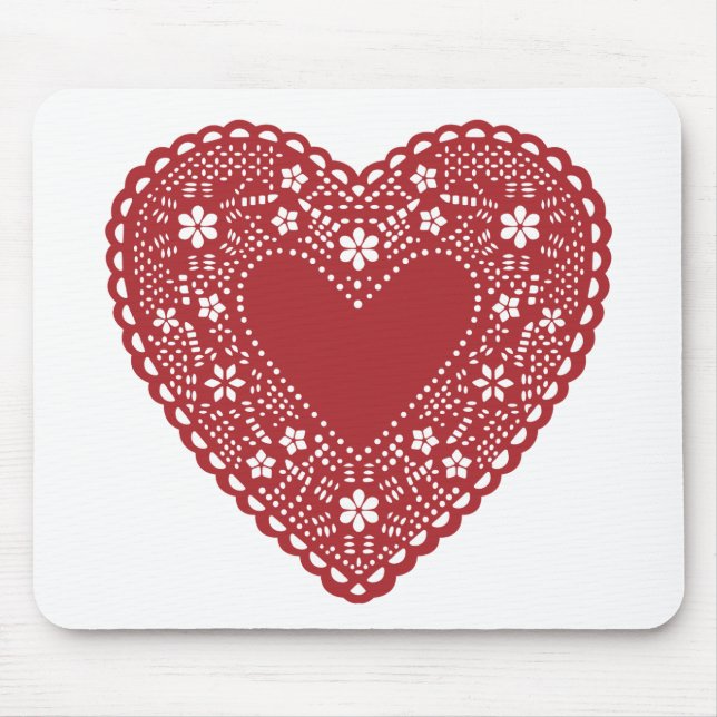 Red Lace Heart Mouse Mat (Front)