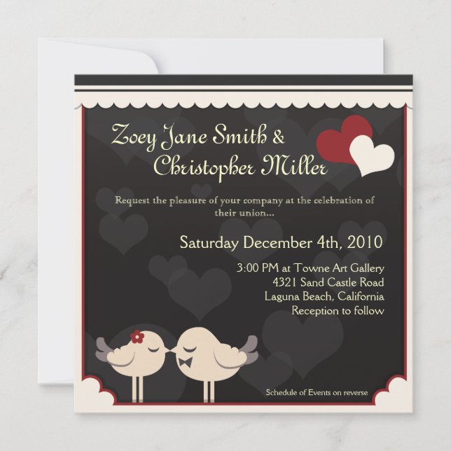 Red Lace Love Birds Wedding Invitation (Front)