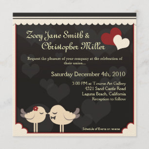 Red Lace Love Birds Wedding Invitation