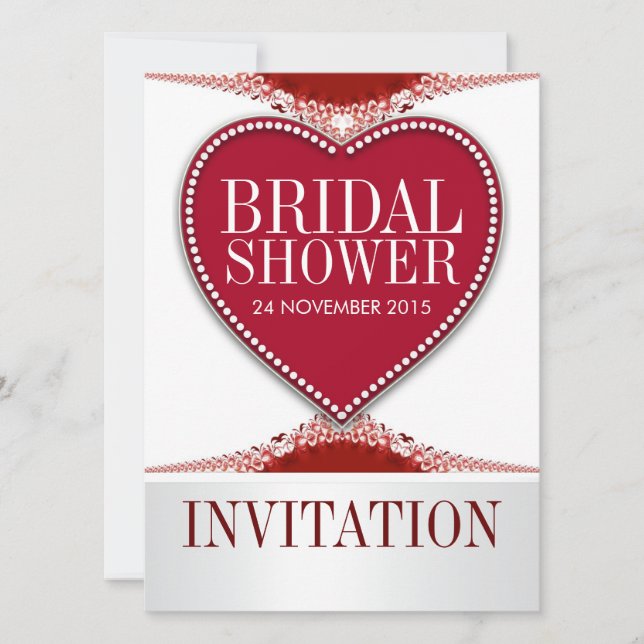 Red Lace Love Heart Bridal Shower Party Invite (Front)