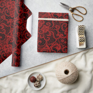 Red Lace on Black Wrapping Paper