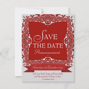 Red Lace Save the Date Wedding Announcement