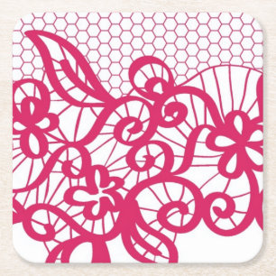 Red lace square paper coaster