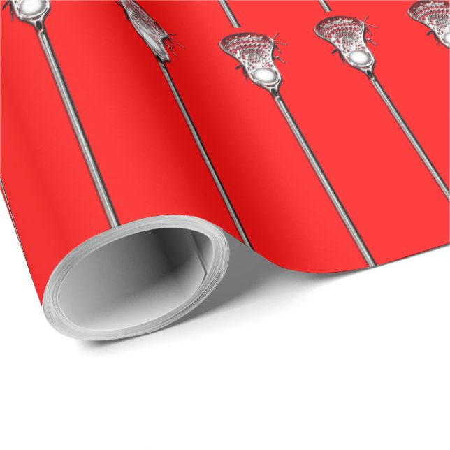Red Lacrosse Gift Wrapping Paper (Roll Corner)