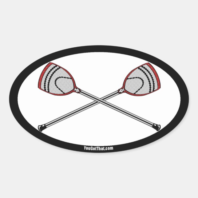 Red Lacrosse Goalie Sticks Oval Sticker (Front)
