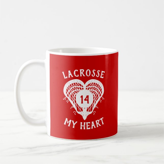 Red Lacrosse My Heart Coffee Mug (Left)