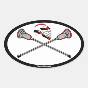 Red Lacrosse Sticks and Helmet Oval Sticker