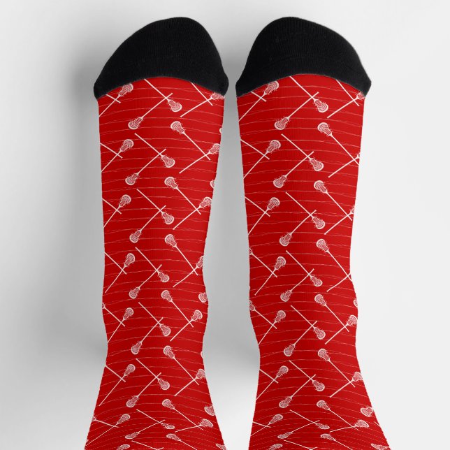 Red Lacrosse White Sticks Patterned Socks (Top)