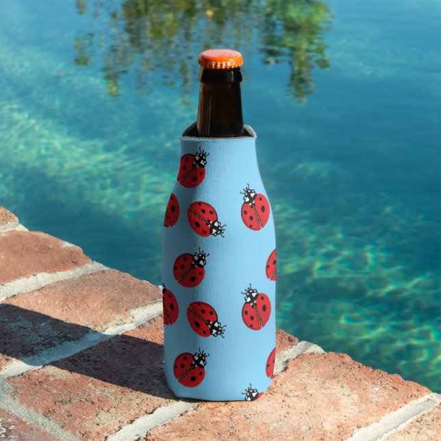 Red Lady Bug Illustration Light Blue Bottle Cooler (In Situ Pool)