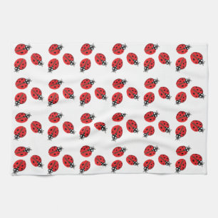 Red Lady Bug Illustration Tea Towel