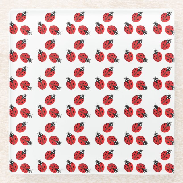 Red Lady Bug Illustration White Glass Coaster (Front)
