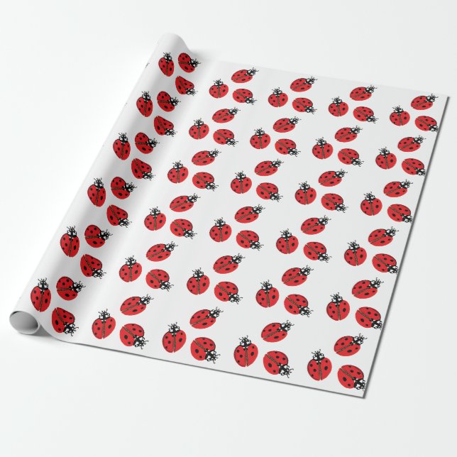 Red Lady Bug Illustration Wrapping Paper (Unrolled)