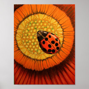 Red Lady Bug On A Zinnia Poster