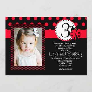 Red Lady Bug Party Birthday Invitation